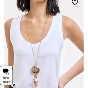 Inc Gold-Tone Pavé & Imitation Pearl Shell Fringe Statement Pendant Necklace